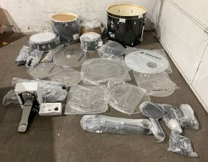 lot 6 image: Donner Drum Set Adult with Practice Mute Pad,5-Piece 22 inch Full Size Acoustic Drum Kit, Black
