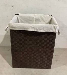 lot 390 image: Brown 18.5 x 23.5 Woven Laundry Basket with Lid and Liner