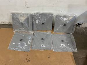 lot 207 image: LOT OF 6 Tommy Docks 14 in. Square Gray Polyester Powder Coated 9-Gauge Steel Muck Footpad for Dock Post Pipes in Boat Dock Systems