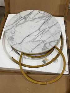 lot 294 image: Set of 2 Round Faux Marble Gold Nesting Tables