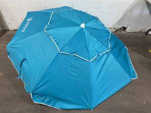 lot 413 image: AMMSUN 6ft Lake Blue Foldable Portable Travel Beach Umbrella with Sand Anchor Tilt and Air vent UPF 50UV Protection