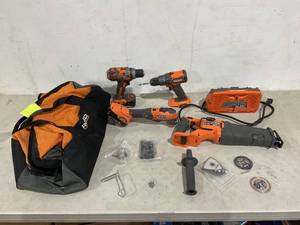 lot 162 image: Ridgid 4pc Combo Kit with two 2Ah batteries, Charger and various accessories