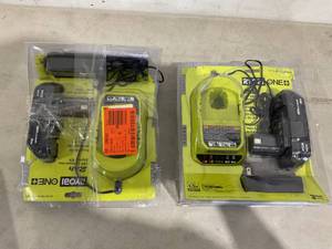 lot 183 image: LOT OF 2 - RYOBI ONE 18V Lithium-Ion 2.0 Ah Compact Battery and Charger Starter Kit