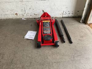 lot 74 image: Torin Red 4 Ton Hydraulic Low Profile ServiceFloor Jack with Dual Piston Quick Lift Pump