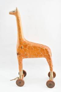 lot 70 image: Rolling Wooden Giraffe Toy