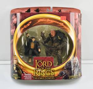 lot 48 image: LOTR Two Towers Merry & Grishnakh with Sword Swinging Actions Figures in Box