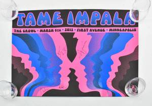 lot 10 image: Signed Tame Impala & The Growl 2013 First Ave Concert Poster Designed by Kii Arens