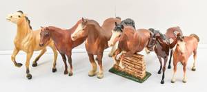 lot 108 image: Assortment of 6 Black and White Toy Horses, Breyer, Hartland Plastics