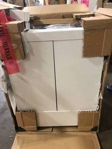 Glacier Bay All-In-One Stainless Steel 24 in Laundry Sink with Faucet and Storage Cabinet in White     Customer Returns See Pictures