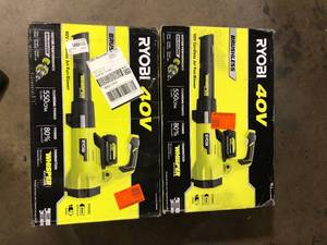 Lot of 2 RYOBI 40V Brushless 125 MPH 550 CFM Cordless Battery Whisper Series Jet Fan Blower with 4.0 Ah Battery and Charger    Customer Returns See Pictures