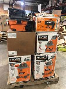 Pallet of Ridgid WetDry Shop Vacs Various Sizes and Conditions Customer Returns See Pictures