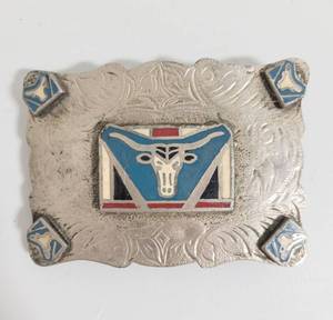 lot 70 image: Southwestern Inlaid Bull Belt Buckle