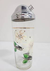 lot 72 image: Vintage Cocktail Shaker with Flower Enamel