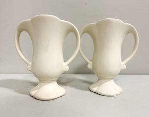 lot 76 image: Matched Pair of Red Wing Vases Marked 1054