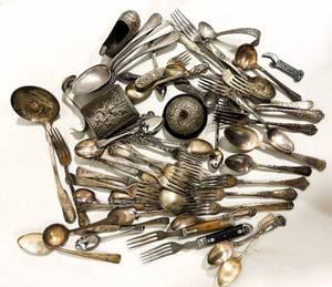 lot 85 image: Large Group of Antique Silver Plate Flatware