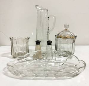 lot 78 image: Group of Six Glassware Items, including Sterling Silver Topped S&P