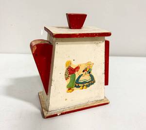 lot 89 image: Vintage Wooden Painted Teapot For Childs Set