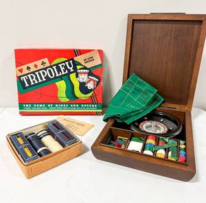 lot 126 image: Fun Lot of Card Game, Poker Chips and a Roulette wheel