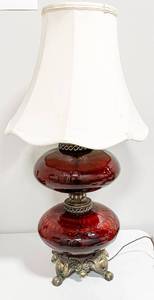 lot 132 image: Hollywood Regency Ruby Red Carnival Glass Lamp