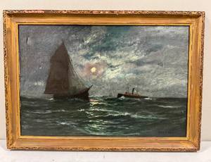 lot 81 image: Large Antique Oil Painting by Otis Weber