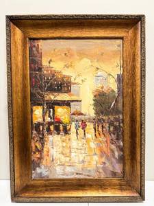 lot 214 image: Impressionist Cityscape Painting Illegibly Signed