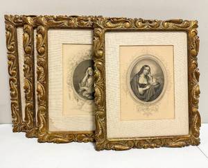 lot 216 image: Group of 4 Antique French Engravings in Gold Frames