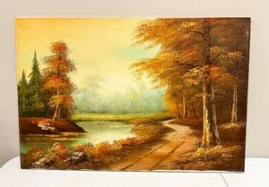 lot 218 image: Oil on Canvas Autumnal Landscape Painting Signed Rowe