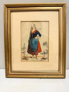 lot 29 image: 19th Century Hand-colored Etching of Woman
