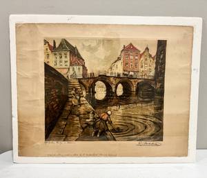 lot 228 image: Illegibly Signed European Antique Aquatint Etching