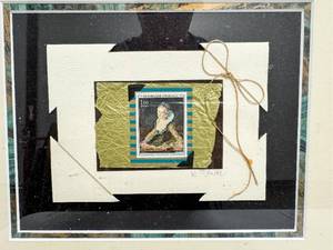 lot 231 image: Illegibly Signed Collage Artwork with French Stamp Framed