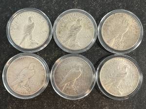 GROUP OF 6 US SILVER PEACE DOLLARS 1922-1926
