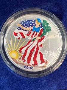 2000 AMERICAN SILVER EAGLE IN FULL COLOR 1 TROY OZ .999 FINE SILVER