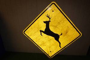 lot 120 image: Vintage Retired Metal Deer Crossing Sign