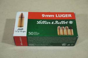 lot 162 image: 50 Sellier & Bellot 9mm Luger 115 Gr JHP Ammo