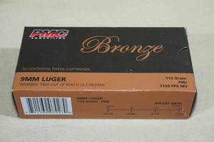 lot 163 image: 50 PMC Bronze 9mm Luger 115 Gr FMJ Ammo