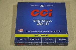lot 190 image: 20 CCI 22 LR 31 Gr 12 Shot Pest Control Shotshells