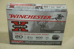 lot 202 image: 5 Winchester Super-X 20 Gauge 2-34 Rifled HP Slugs