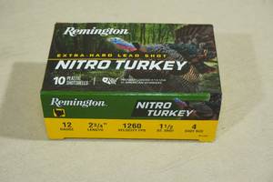 lot 208 image: 10 Remington Nitro Turkey 12 Gauge 2-34 4 Shot Shotshells