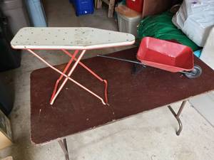 lot 139 image: Vintage Toy Ironing Board and Wheel Barrow