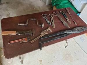 lot 149 image: Vintage Tools, Pipe Wrenches, Snips, Drill