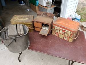 lot 163 image: Vintage Metal Boxes, Toy Oven, Mop Bucket