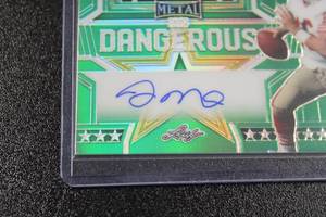 lot 27 image: 2023 Leaf Metal Armed & Dangerous Joe Montana Autograph #AD-JM2 14  Only 4 Exist