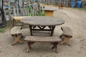 lot 973 image: Cedar Picnic Table with Four Benches