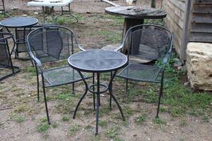 lot 992 image: MetalWrought Iron Patio Table Set - Table and Two Chairs