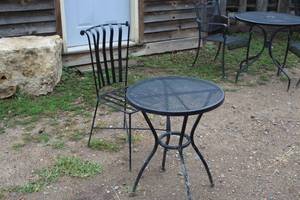lot 993 image: MetalWrought Iron Patio Table Set - Table and One Chair