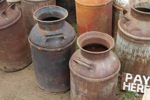 lot 1049 image: Lot of (2) Vintage Metal Milk Cans