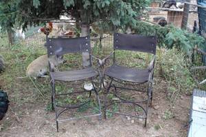 lot 1133 image: Lot of (2) LeatherWrought Iron Bar Chairs