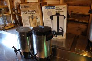 lot 1196 image: Coffee Equipment - West Bend 30-cup Coffee Maker (x2), 36-cup Percolator (x1)