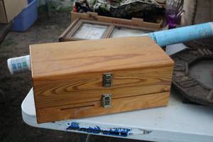 lot 1988 image: Oak Cash Box with Bottom Drawer