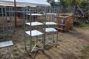 lot 1158 image: Lot of (2) Wheeled Foldable Metal Shelving Units 3-shelf